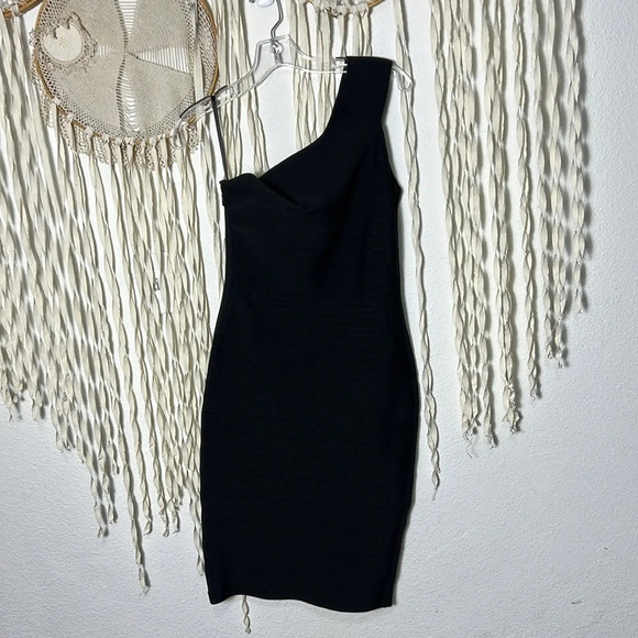 Dress The Population Black Vera One Shoulder Body Con Bandage Dress Size M - Picture 2 of 15